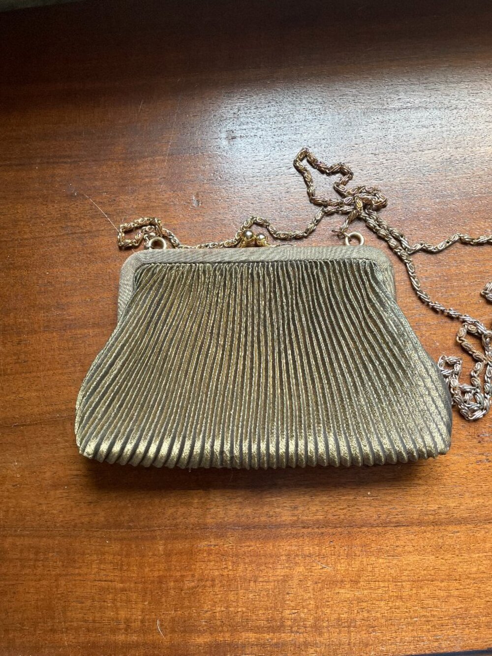 Valerie Stevens Champagne Gold Velour-Like Pleated Evening Crossbody Bag